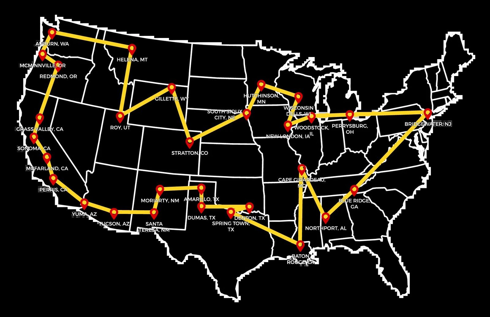 Blue Collar Tour 2026 route map