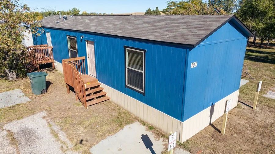 Blue student housing home
