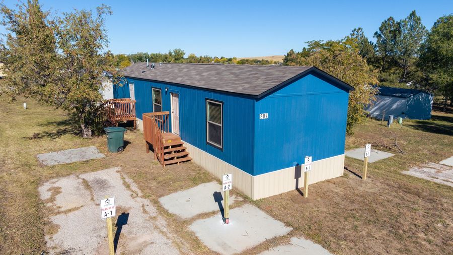 Blue student housing home in Gillette
